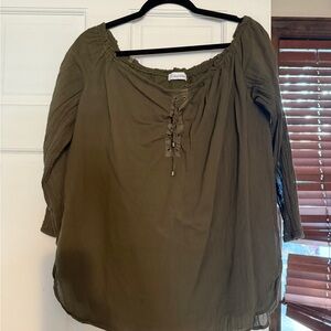 Calvin Klein Olive Lace-Up Blouse